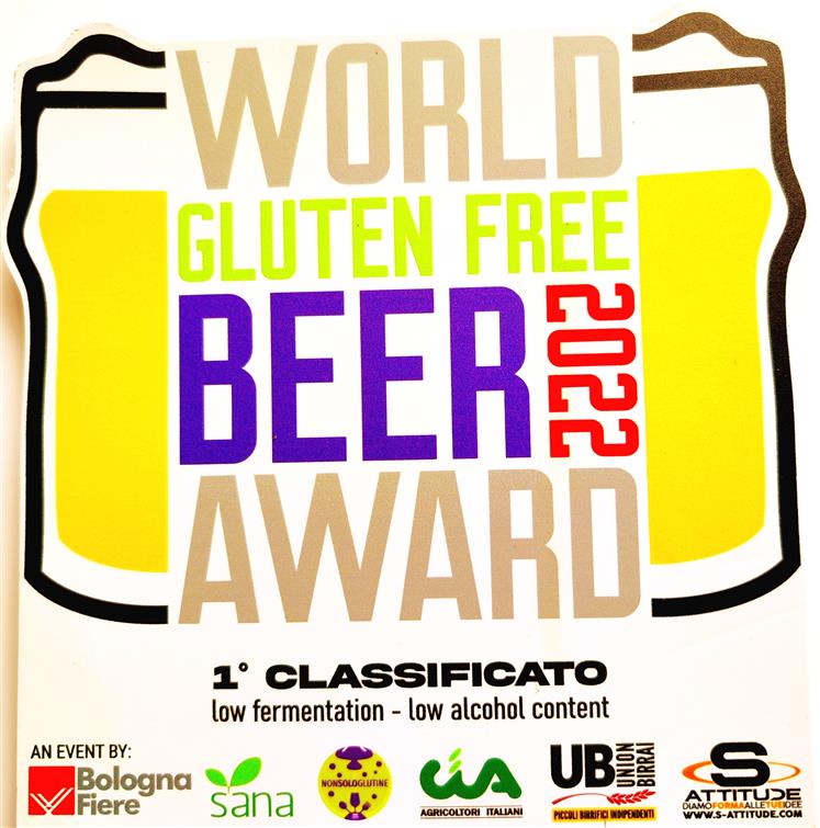 World Gluten Free Beer Award 2022<br />
cat. Low fermentation-Low alcohol<br />
1° Classificato - LA BIONDA GLUTEN FREE